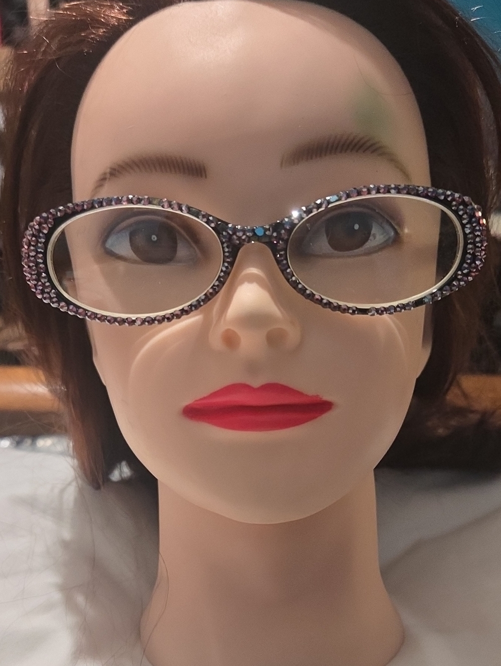 Rhinestone-Embellished Purple Oval Reading Glasses